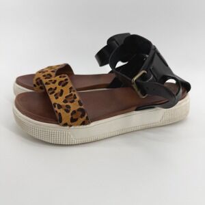 MIA Ellen bl Sport Sandals Womens 6 Black Leopard Calf Hair Flatform GG1637BL